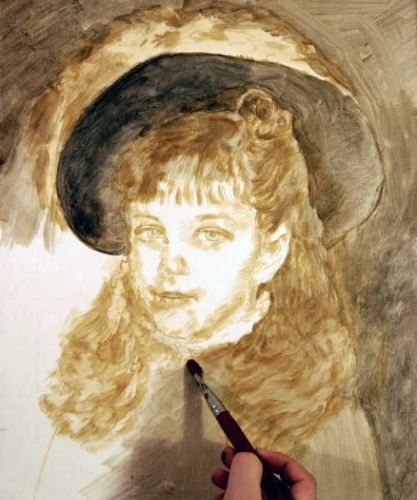 Réalisation en cours d’un portrait peint à l’huile