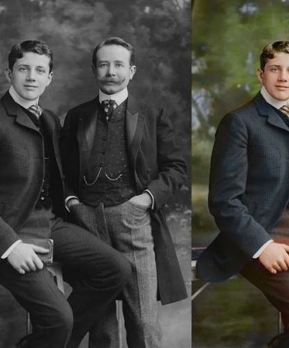 Photo ancienne et portrait colorisé en comparaison avant-après