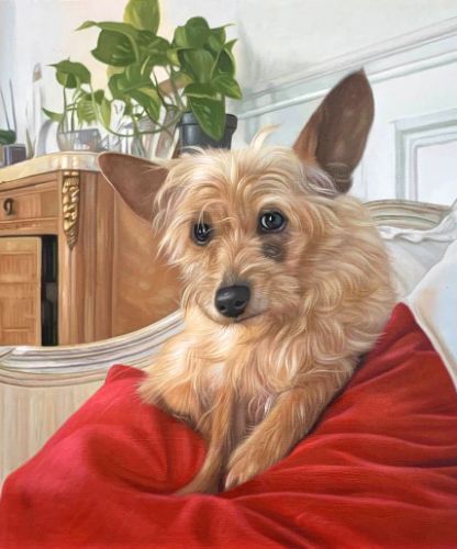 Portrait réaliste de chien peint à l’huile sur toile