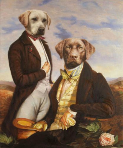 Chien peint à la main en costume, portrait humoristique et original