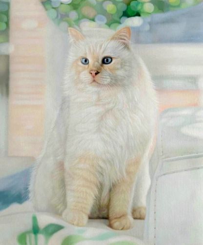 Portrait classique de chat peint à l’huile sur toile