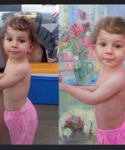 Portrait d’enfant peint à l’huile sur toile