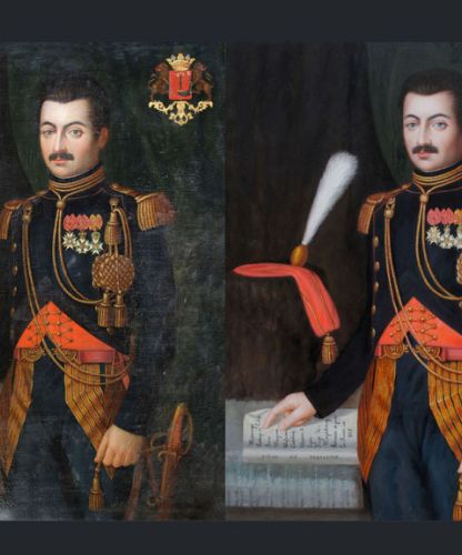 Reproduction de tableau ancien du XIXe siècle avec armoiries