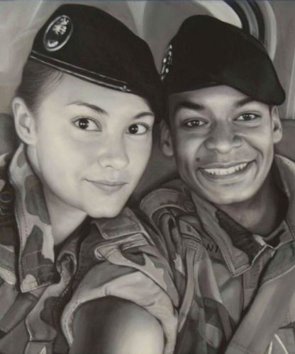 Portrait peint à l’huile d’après une photo noir et blanc