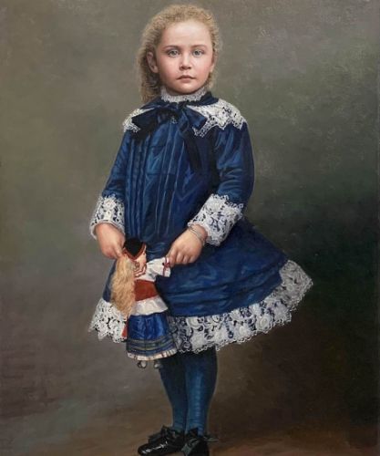 Portrait d’enfant peint à l’huile sur toile d’après photo