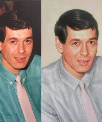 Portrait peint à la main d’un homme, réalisé d’après une photo