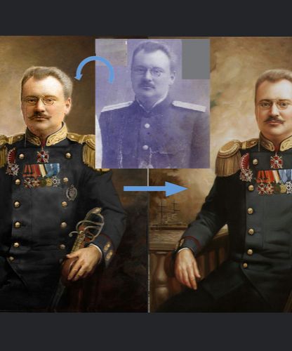 Reconstitution en peinture d’un portrait de militaire