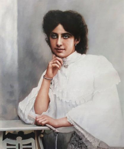 Portrait peint d’une dame à partir d’une photo abîmée