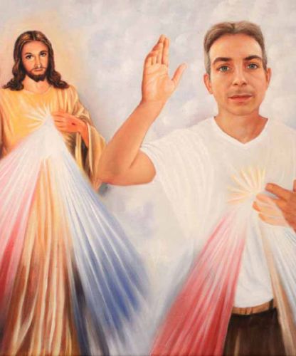 Portrait religieux personnalisé avec Jésus peint à l’huile