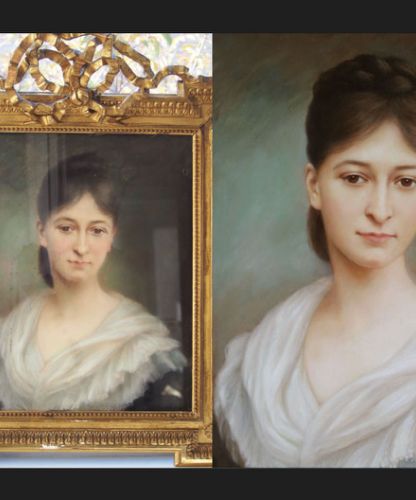 Copie sur toile d’un tableau ancien, original au pastel, reproduction à l’huile