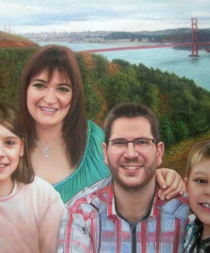 Peinture à l’huile sur toile représentant une famille