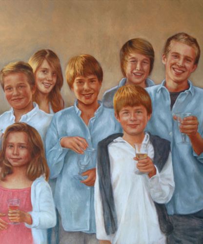 Portrait de famille peint à la main sur toile d’après photo