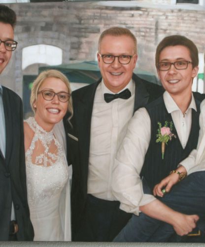 Portrait de famille réalisé à partir d’une photo et peint à la main