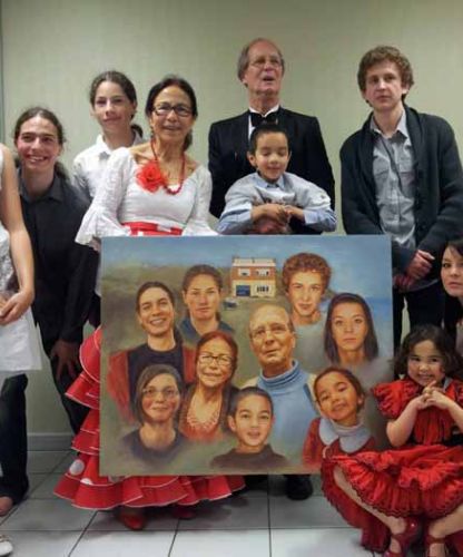 Tableau peint représentant un portrait de famille